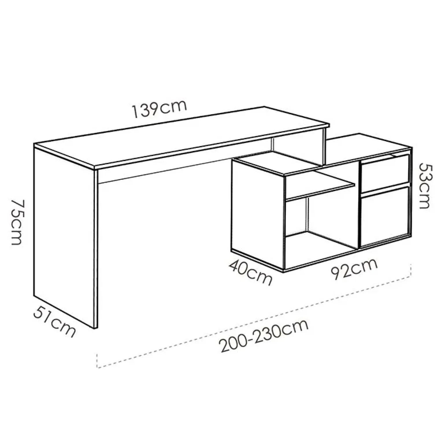 Scrivania 139x92cm ufficio angolare bianco lucido rovere Teddy
