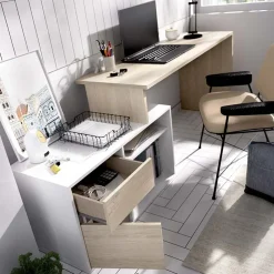 Scrivania 139x92cm ufficio angolare bianco lucido rovere Teddy