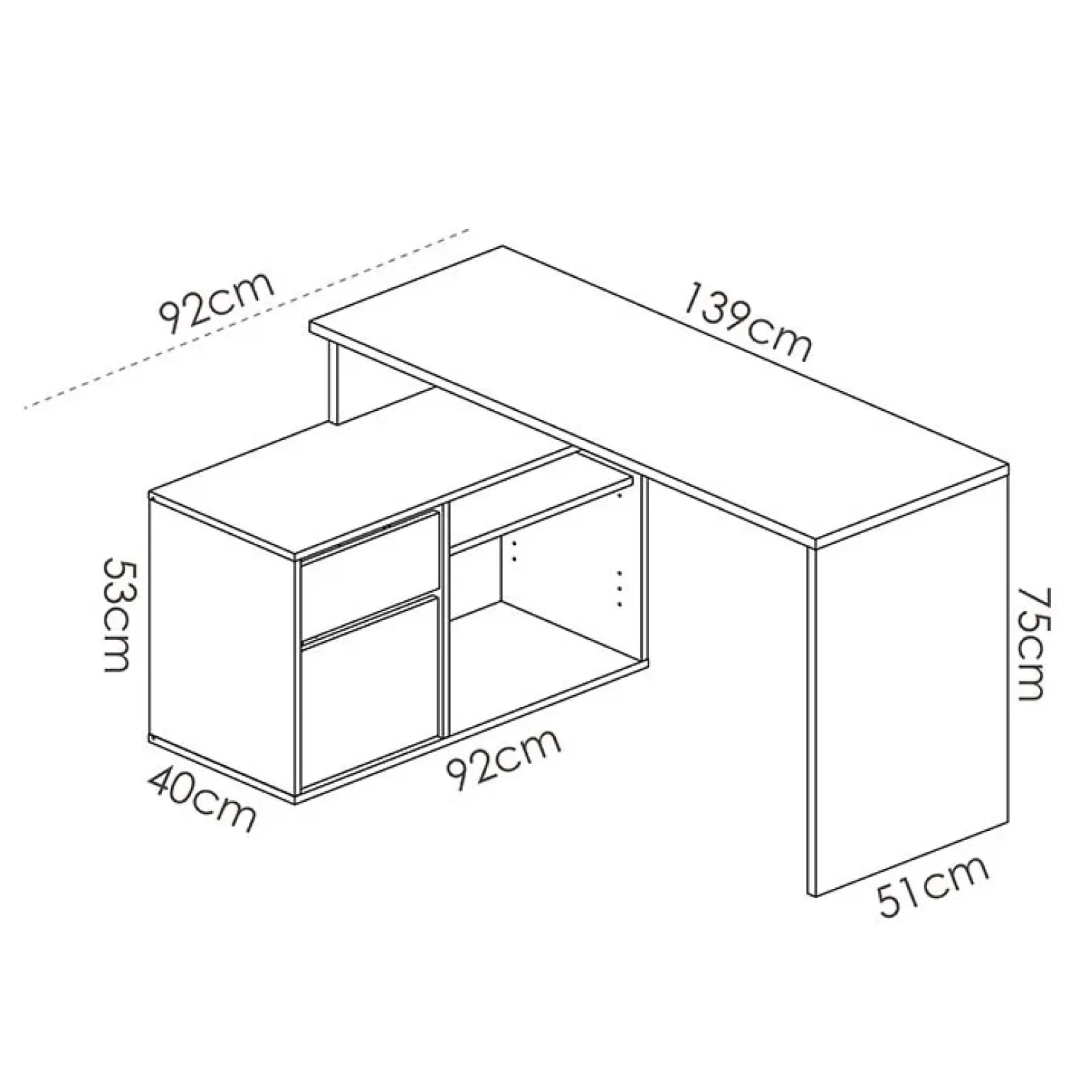 Scrivania 139x92cm ufficio angolare moderna bianco opaco Teddy