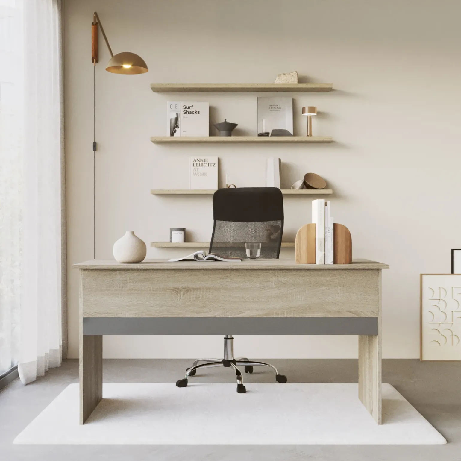 Scrivania 140x60cm ufficio moderna rovere antracite lucido Time Q