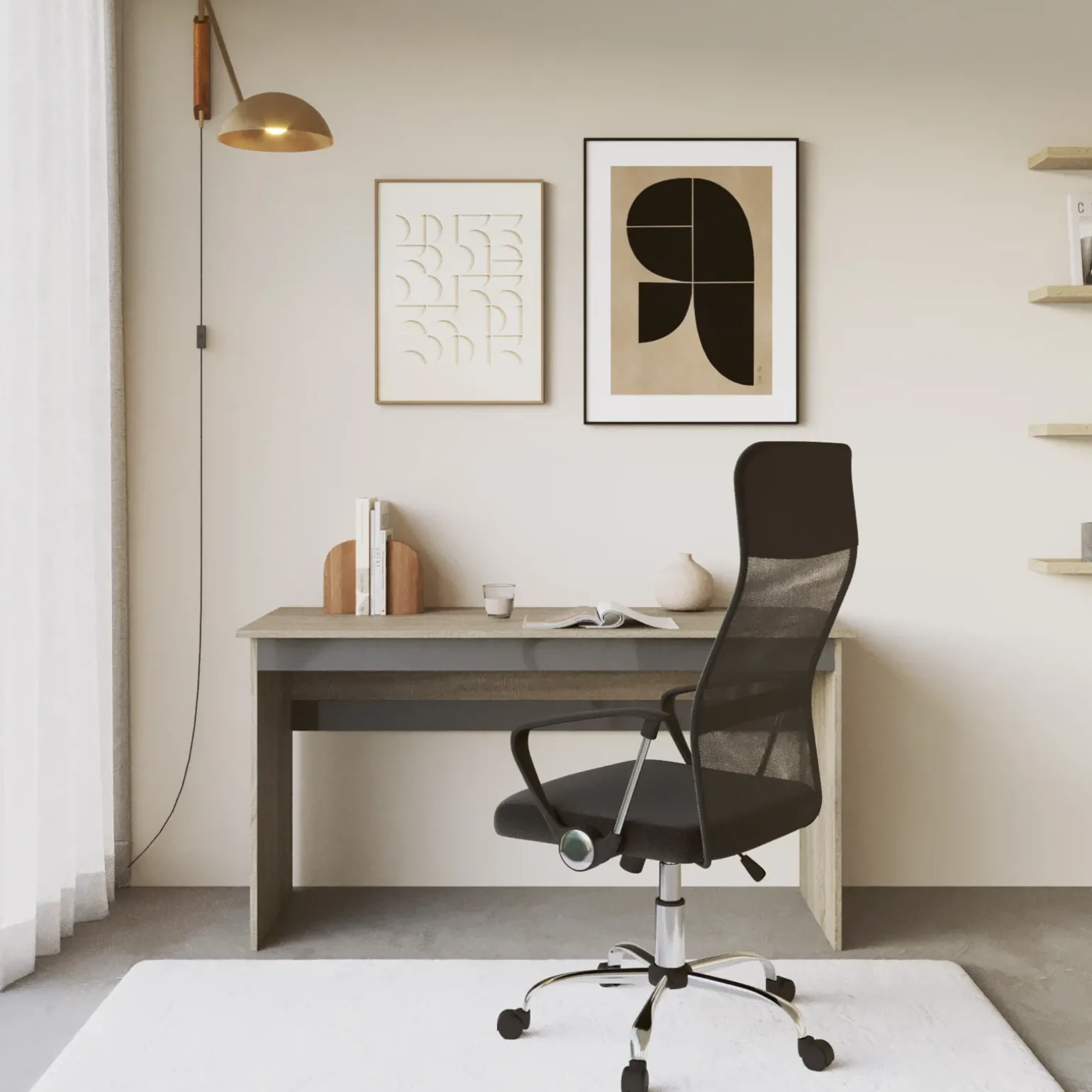 Scrivania 140x60cm ufficio moderna rovere antracite lucido Time Q