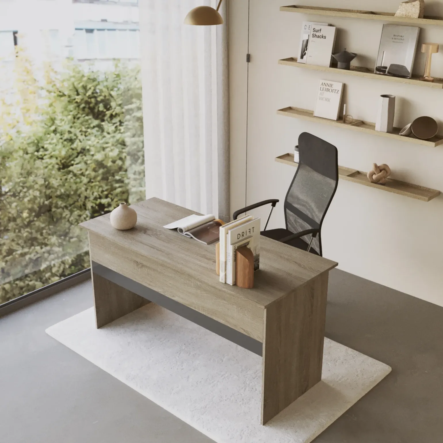 Scrivania 140x60cm ufficio moderna rovere antracite lucido Time Q