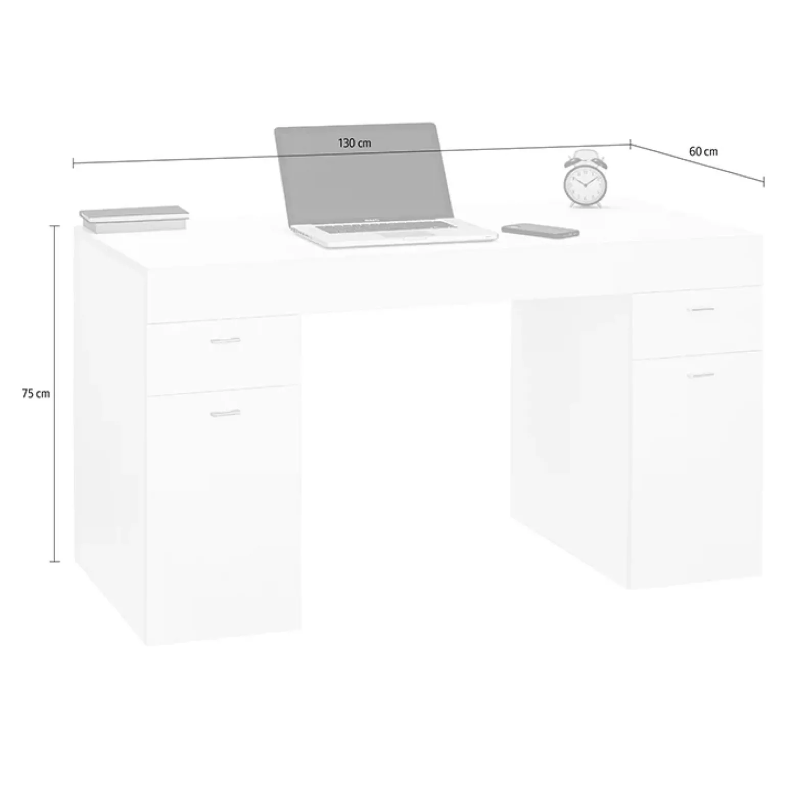 Scrivania 130x60cm ufficio moderna bianco frassinato Becka big
