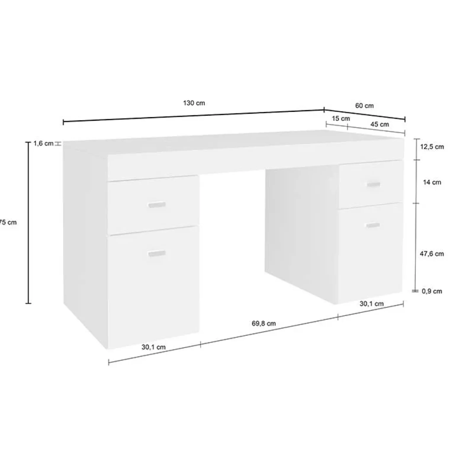 Scrivania 130x60cm ufficio moderna bianco frassinato Becka big
