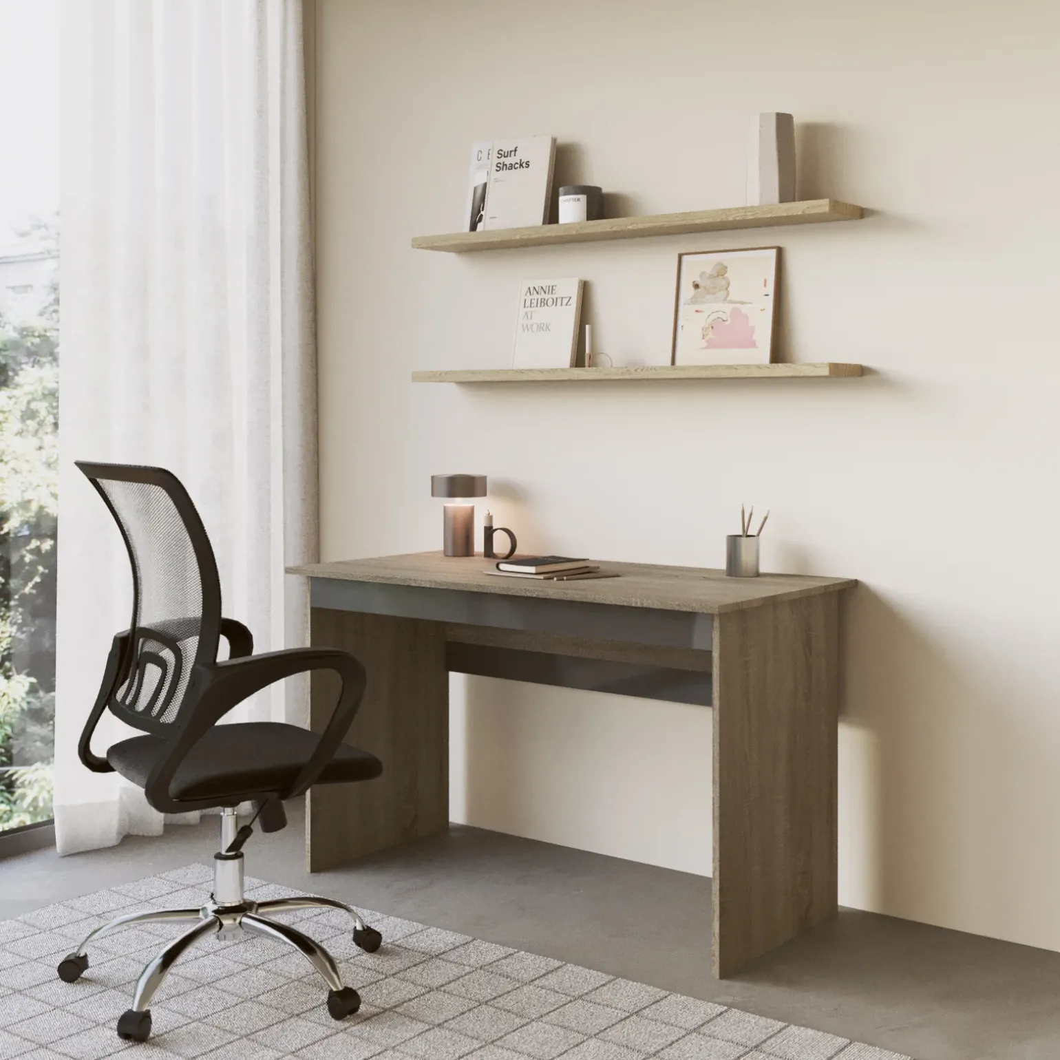 Scrivania 120x60cm ufficio moderna rovere antracite lucido Time N