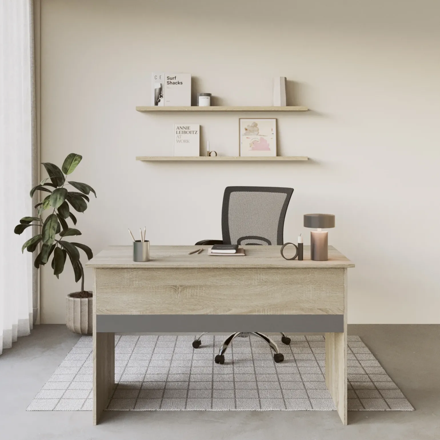 Scrivania 120x60cm ufficio moderna rovere antracite lucido Time N