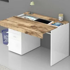 Scrivania 100x60cm ufficio salvaspazio bianco lucido pero Becka