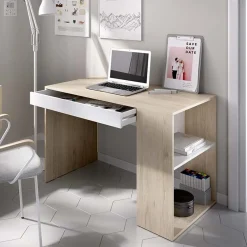 Scrivania 115x50cm ufficio salvaspazio rovere bianco opaco Tiger