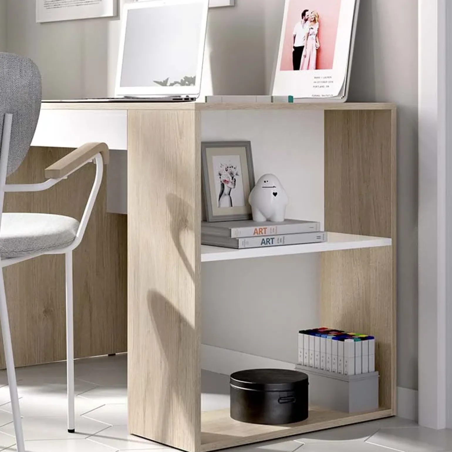 Scrivania 115x50cm ufficio salvaspazio rovere bianco opaco Tiger