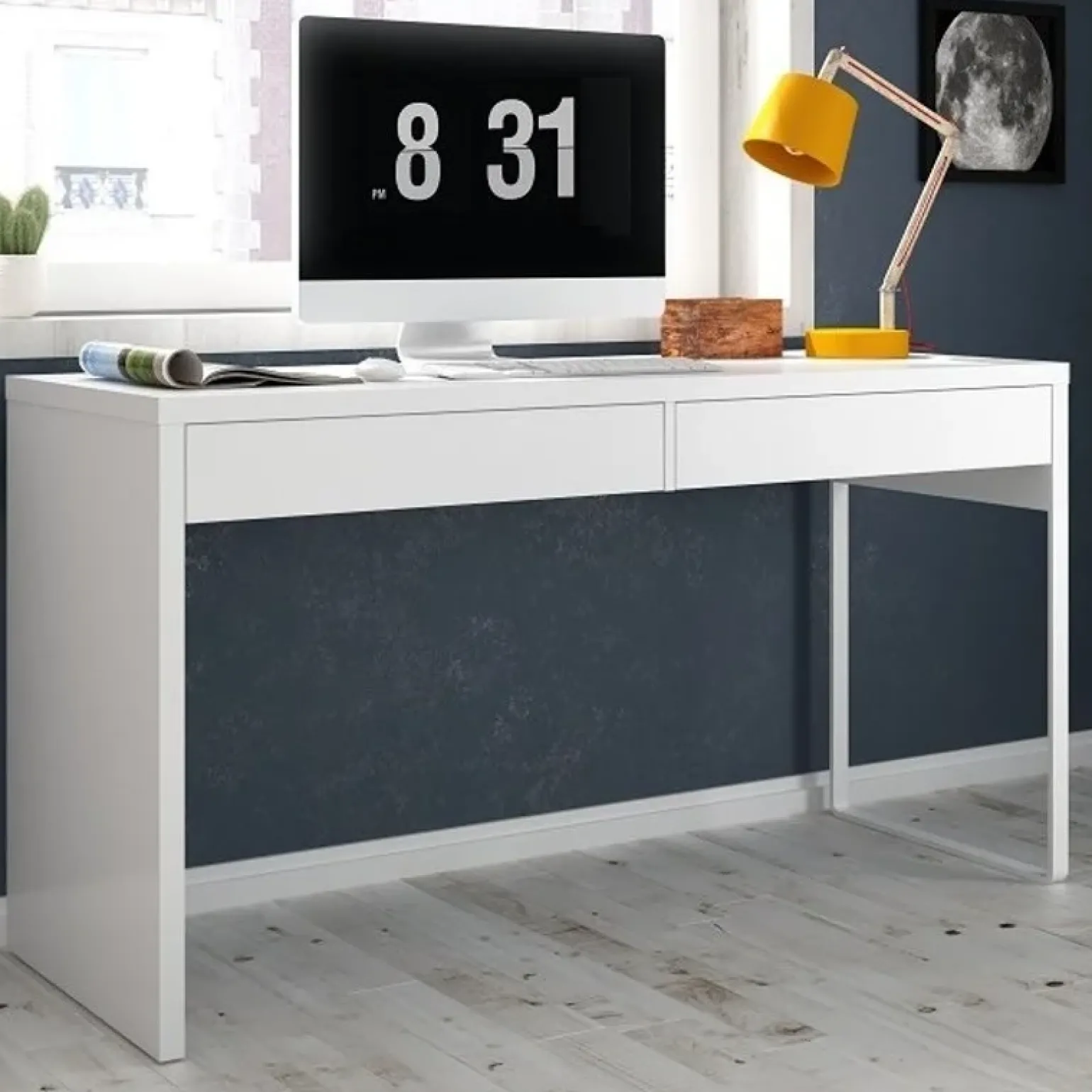 Scrivania 138x50cm ufficio salvaspazio moderna bianco opaco Sense