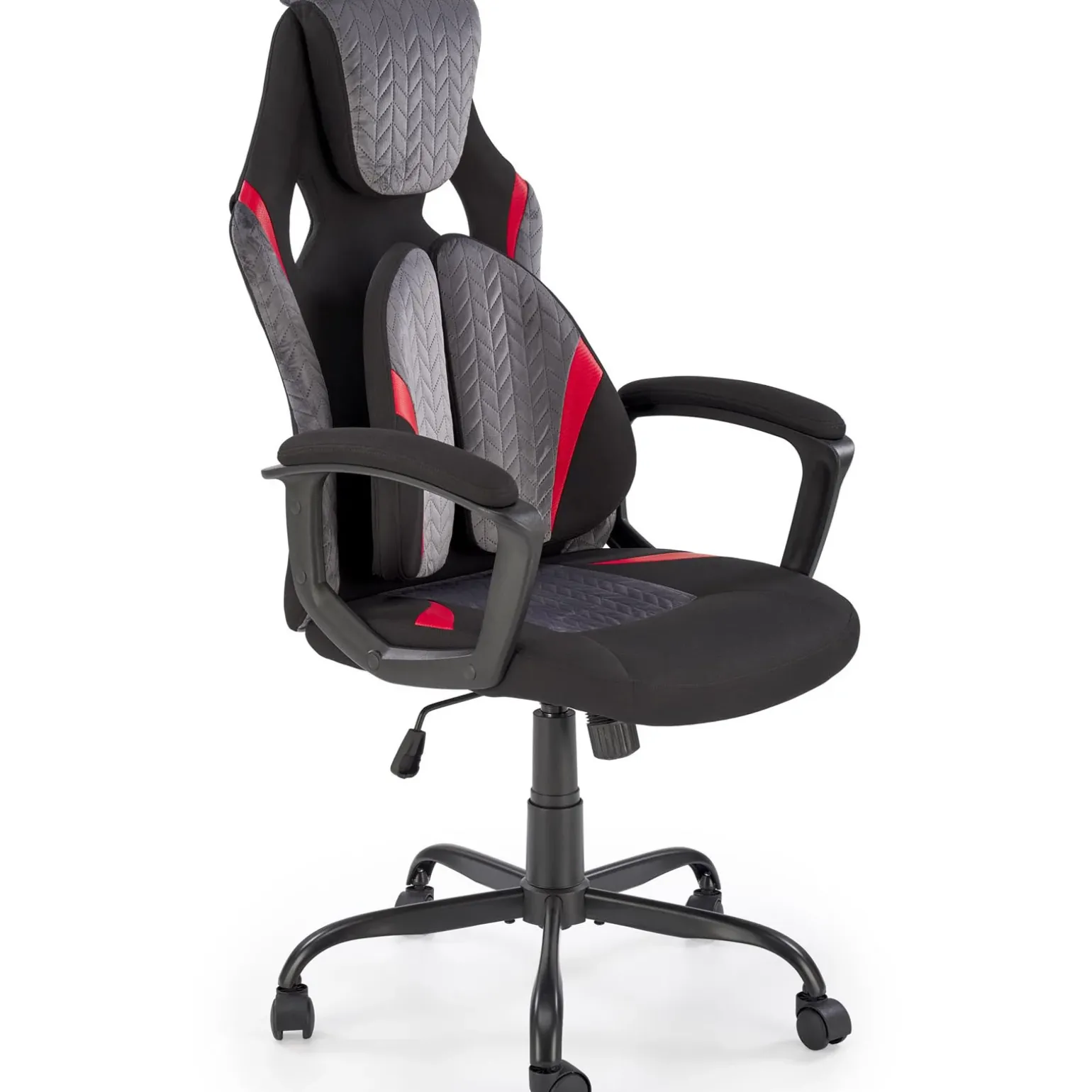 Sedia da gaming ergonomica con supporto lombare in tessuto grigio nero rosso Buzz