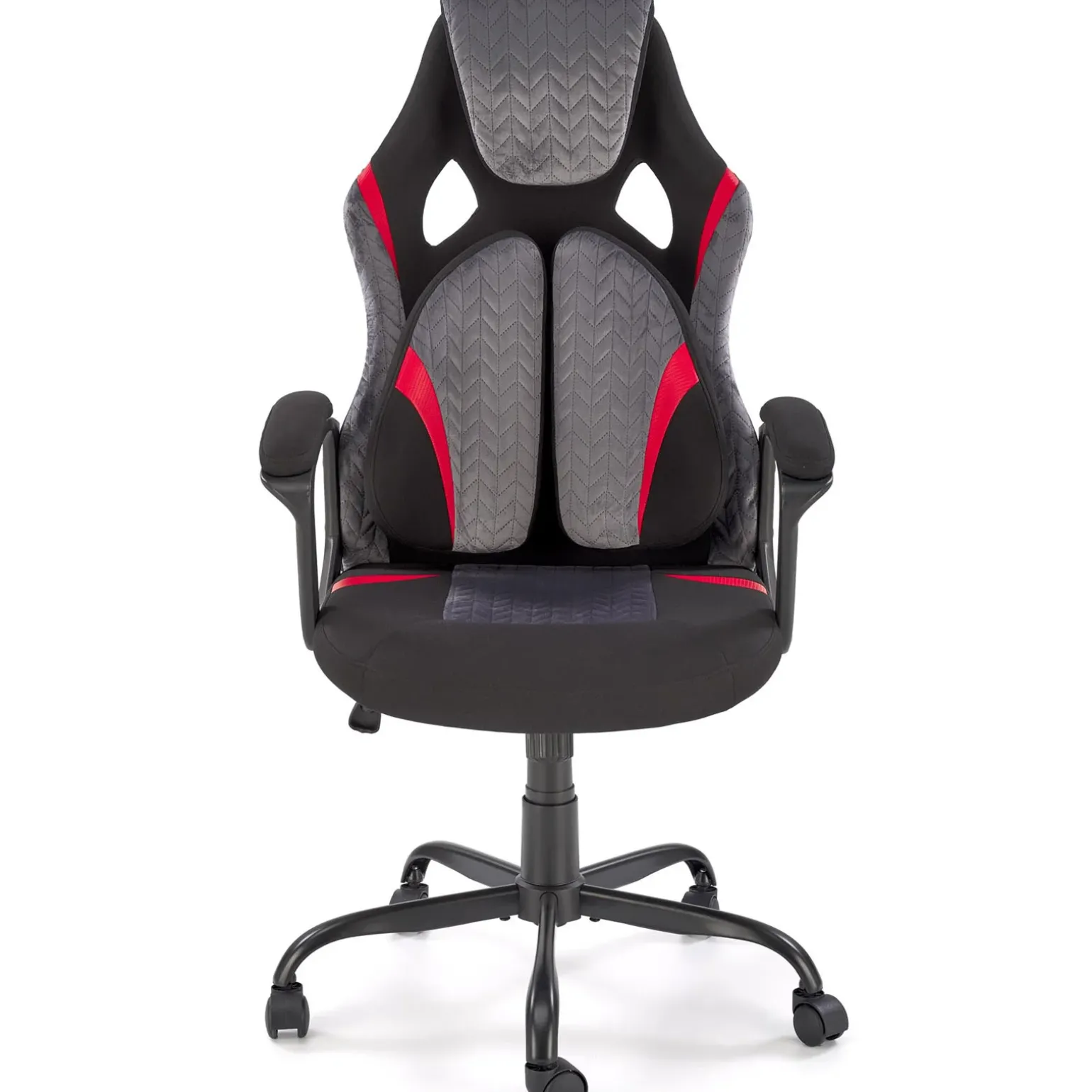 Sedia da gaming ergonomica con supporto lombare in tessuto grigio nero rosso Buzz
