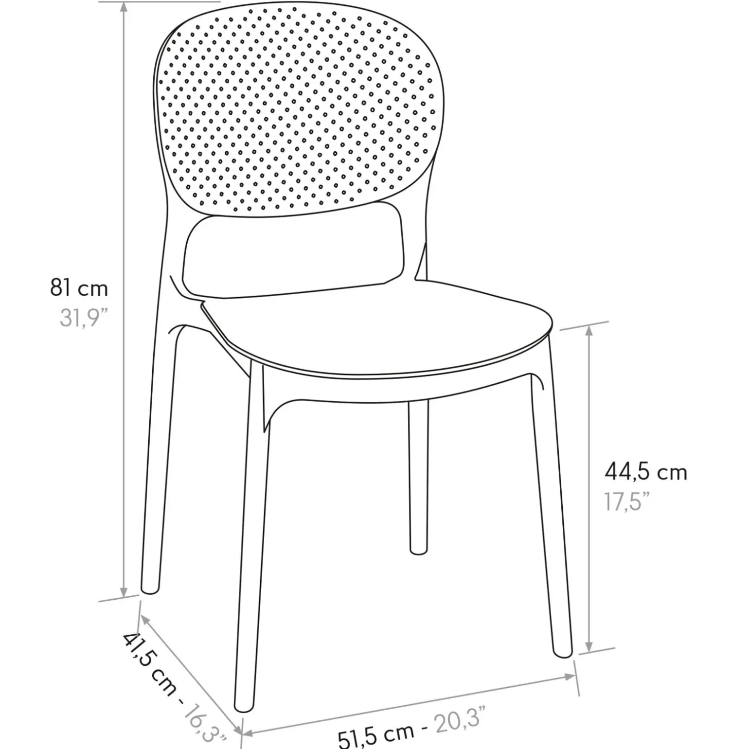 Sedia da giardino esterno bar dehors impilabile in polipropilene nero Elbow