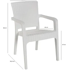 Sedia da giardino esterno bar dehors con braccioli polipropilene effetto rattan bianco Maddy