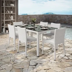 Sedia da giardino esterno bar dehors polipropilene effetto rattan bianco Rossana