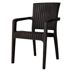 Sedia da giardino esterno bar dehors con braccioli polipropilene effetto rattan marrone scuro Maddy