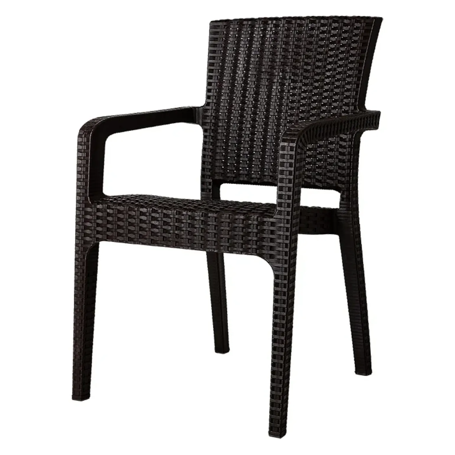Sedia da giardino esterno bar dehors con braccioli polipropilene effetto rattan marrone scuro Maddy
