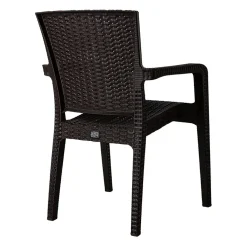 Sedia da giardino esterno bar dehors con braccioli polipropilene effetto rattan marrone scuro Maddy