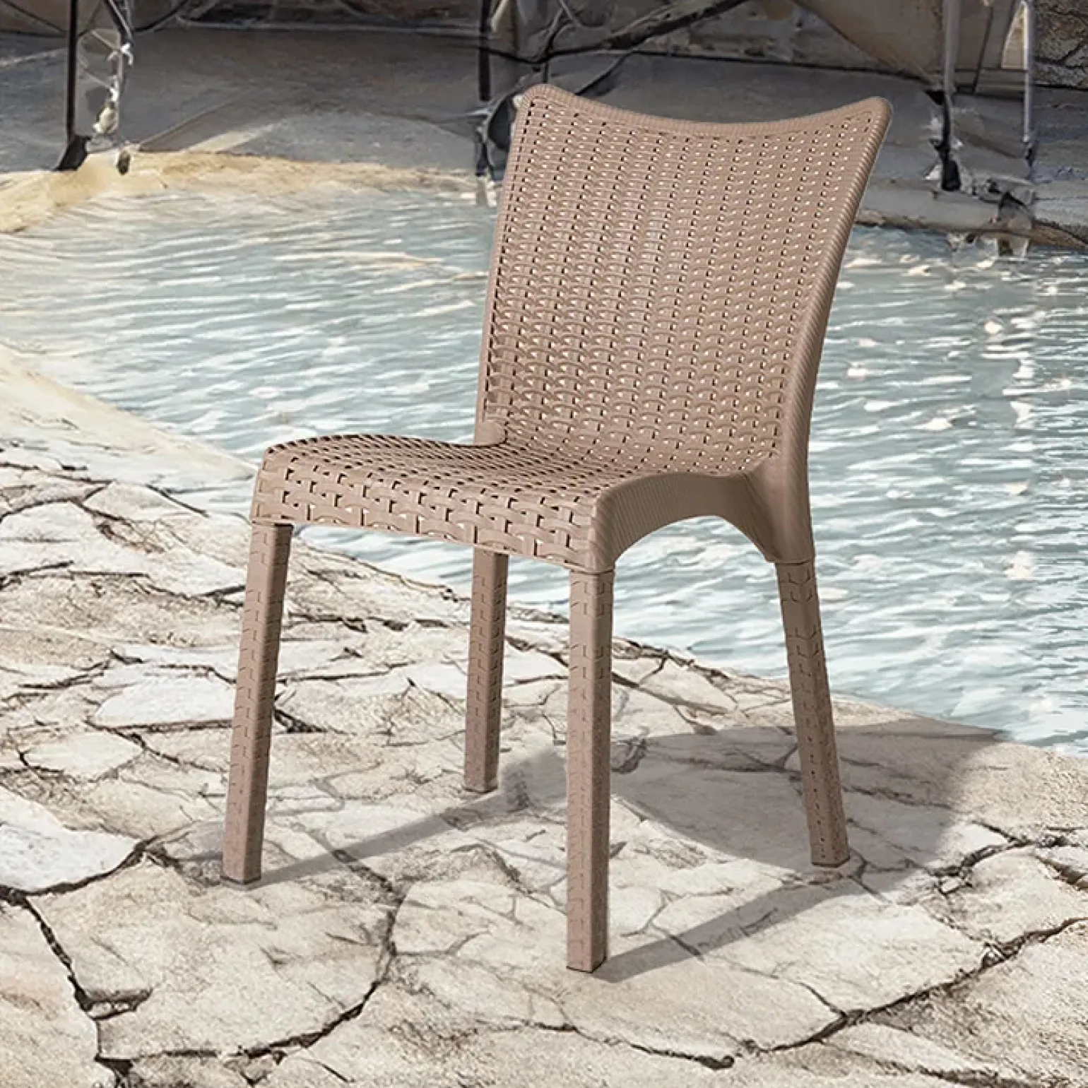 Sedia da giardino esterno bar dehors polipropilene effetto rattan tortora Rossana