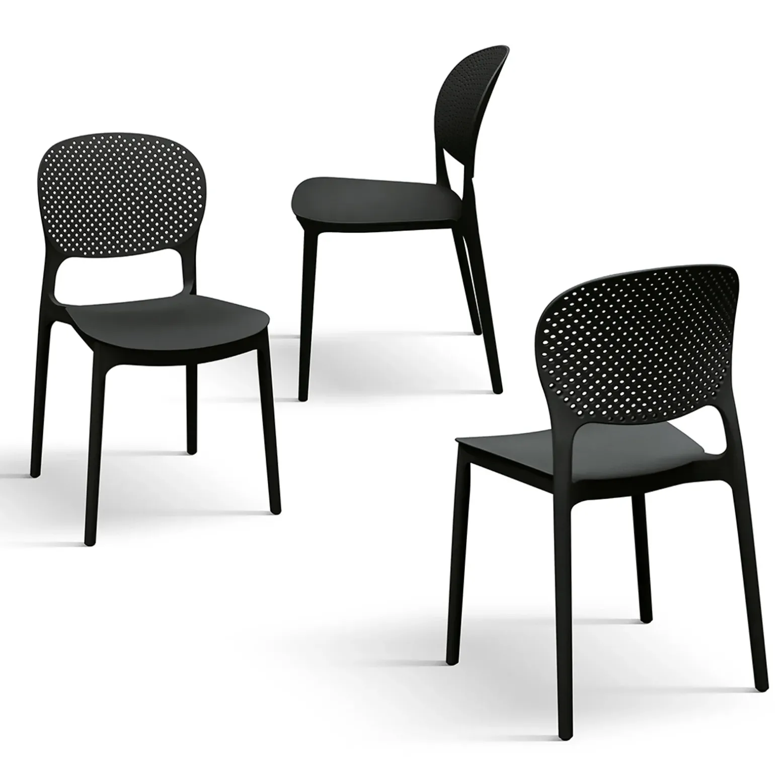 Sedia da pranzo impilabile moderna in polipropilene nero Elbow