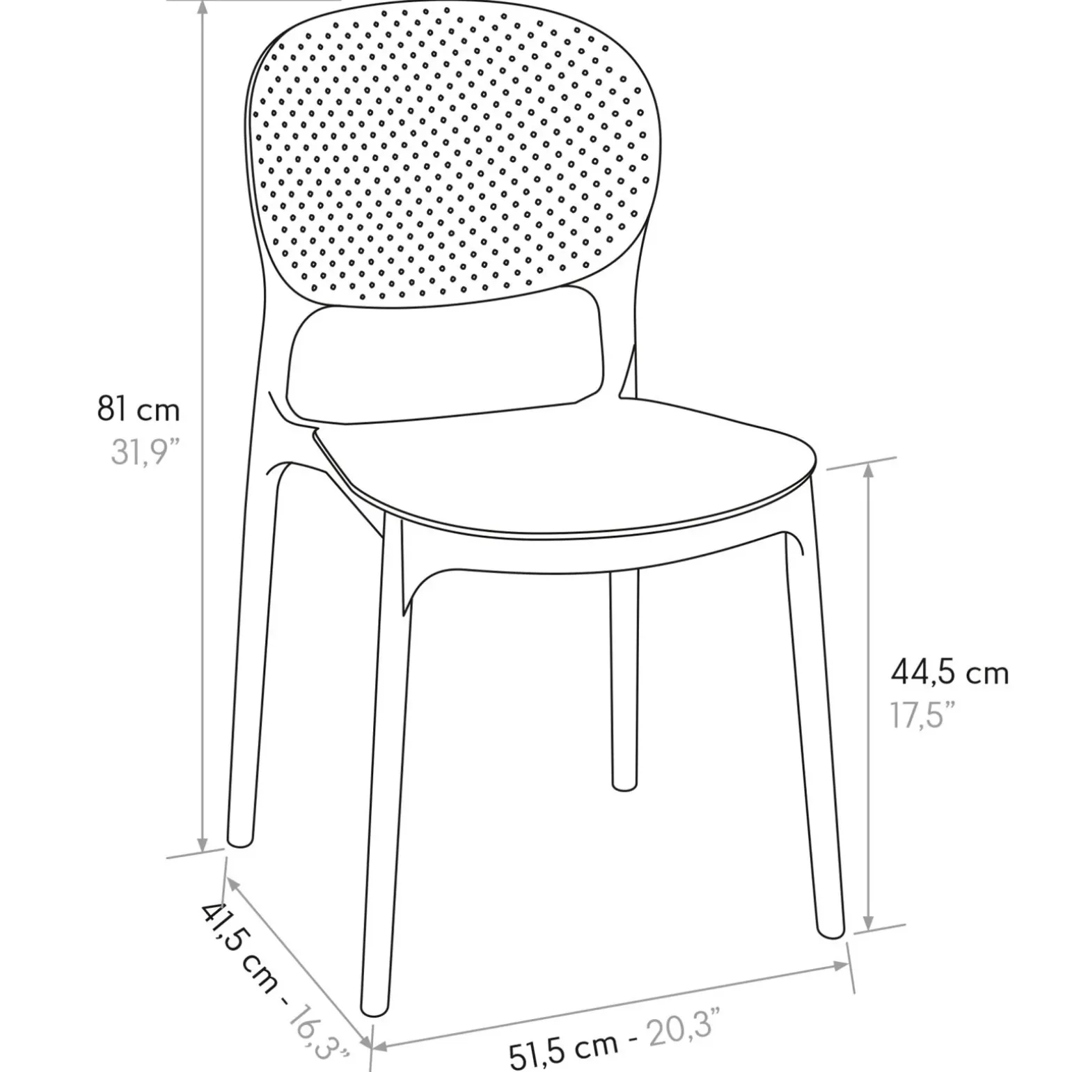 Sedia da pranzo impilabile moderna in polipropilene grigio Elbow