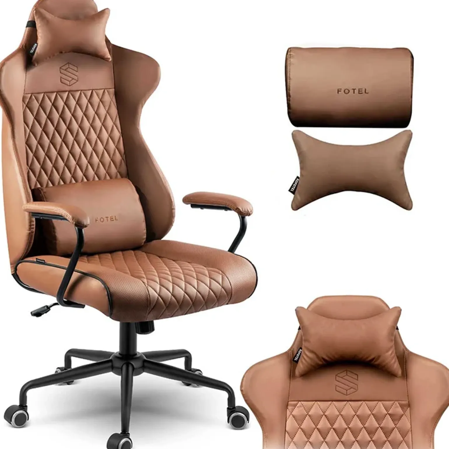 Sedia da ufficio ecopelle design moderno con ruote marrone Relaxpro