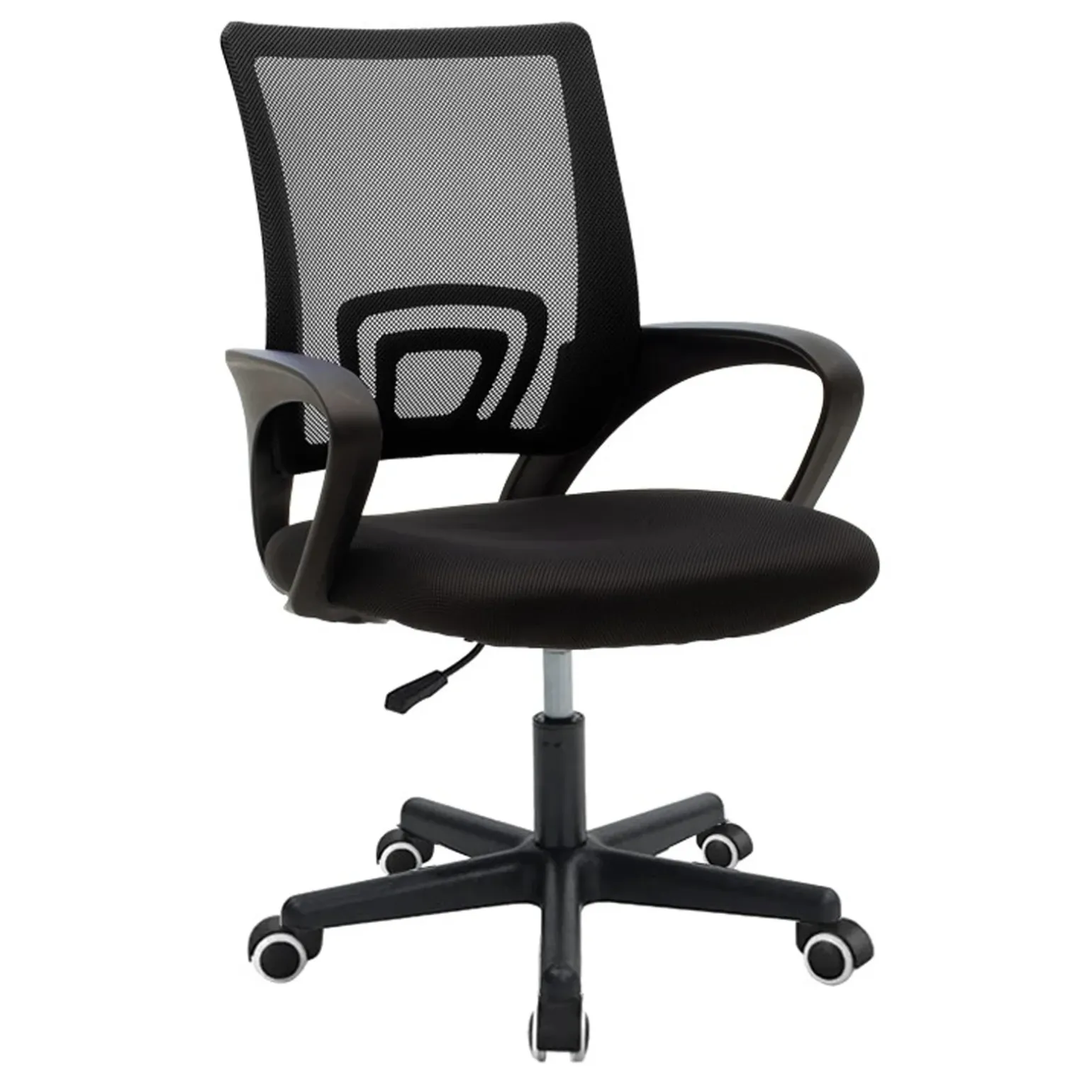 Sedia da ufficio imbottita in tessuto con ruote e struttura nera Mesh