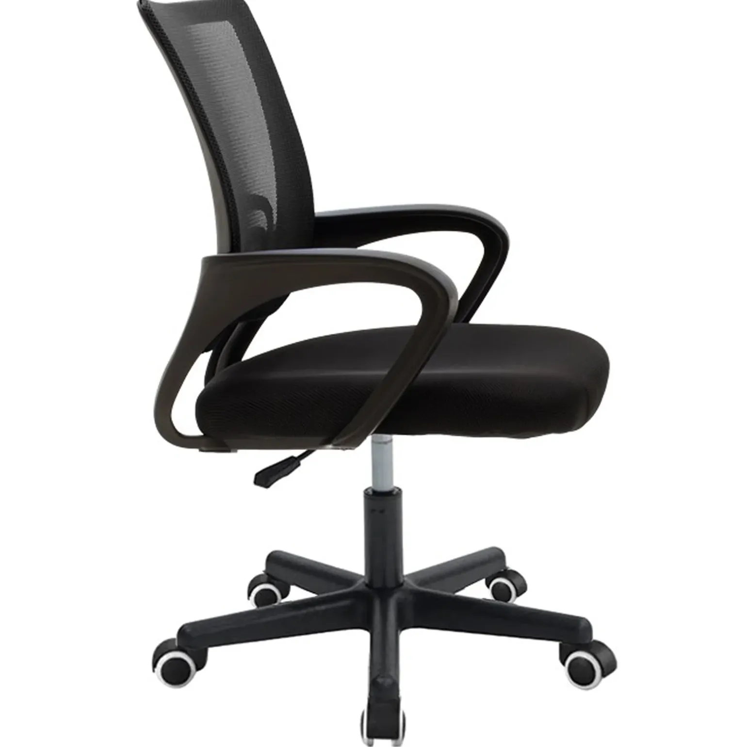 Sedia da ufficio imbottita in tessuto con ruote e struttura nera Mesh