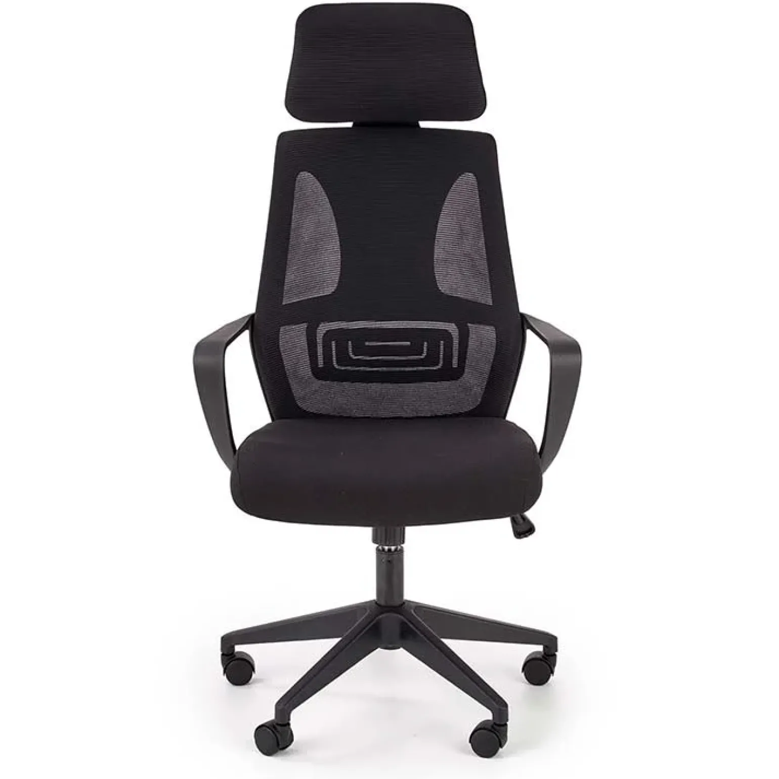 Sedia da ufficio regolabile con ruote in tessuto nero Clay