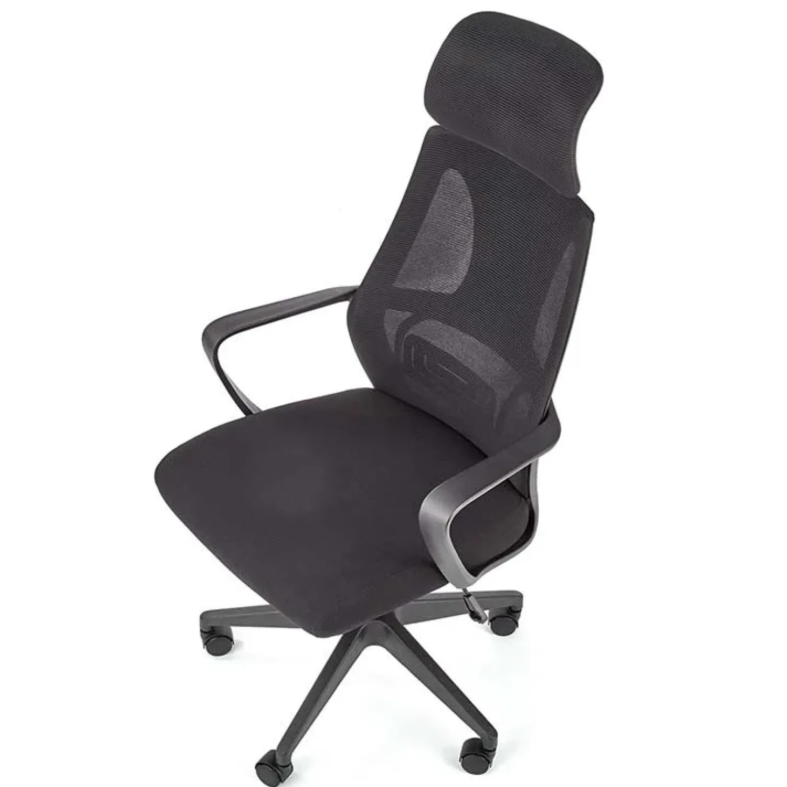 Sedia da ufficio regolabile con ruote in tessuto nero Clay