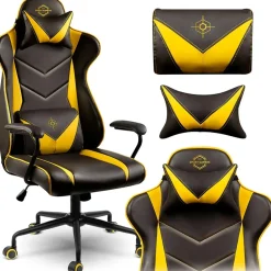 Sedia gaming regolabile con ruote in ecopelle nera giallo Game