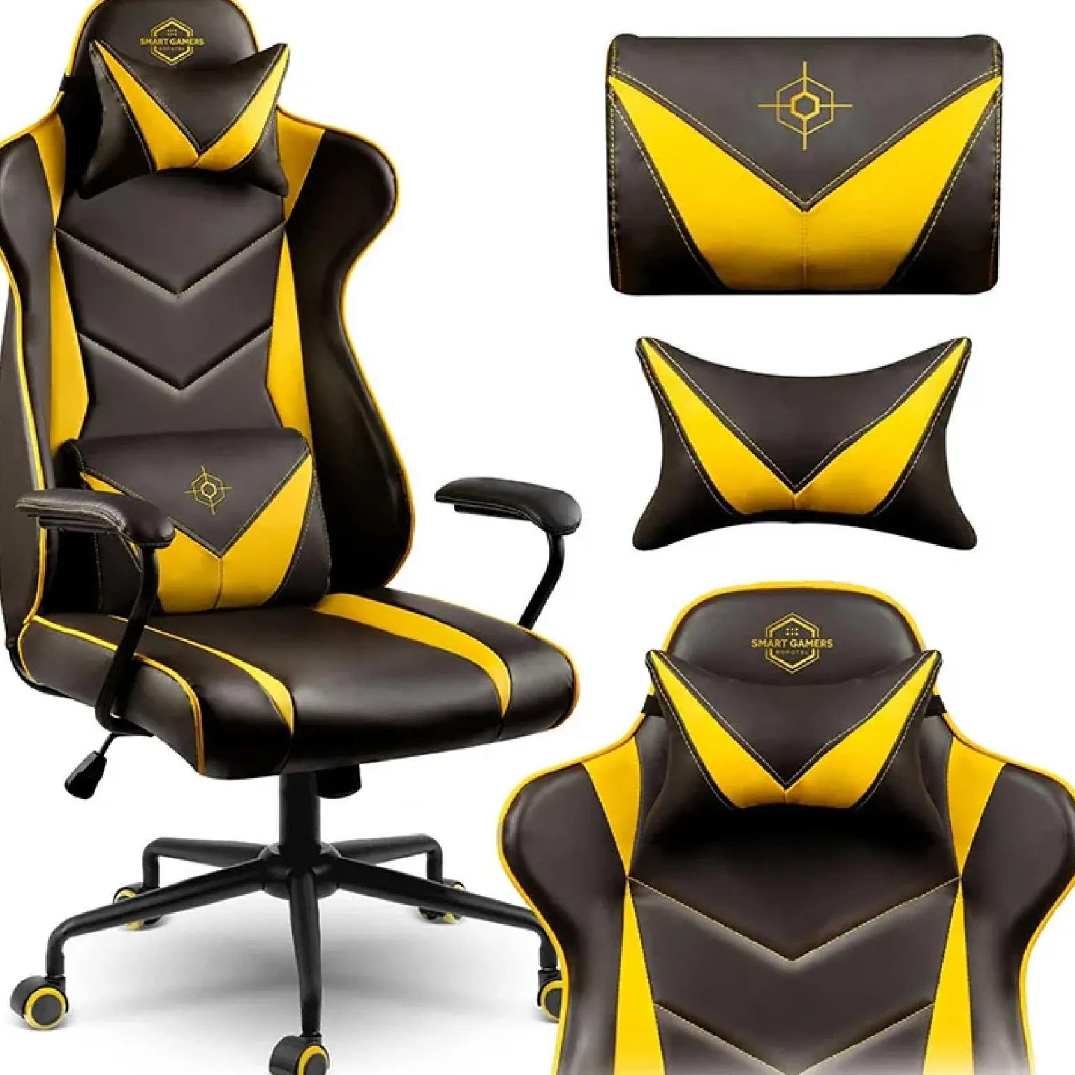 Sedia gaming regolabile con ruote in ecopelle nera giallo Game
