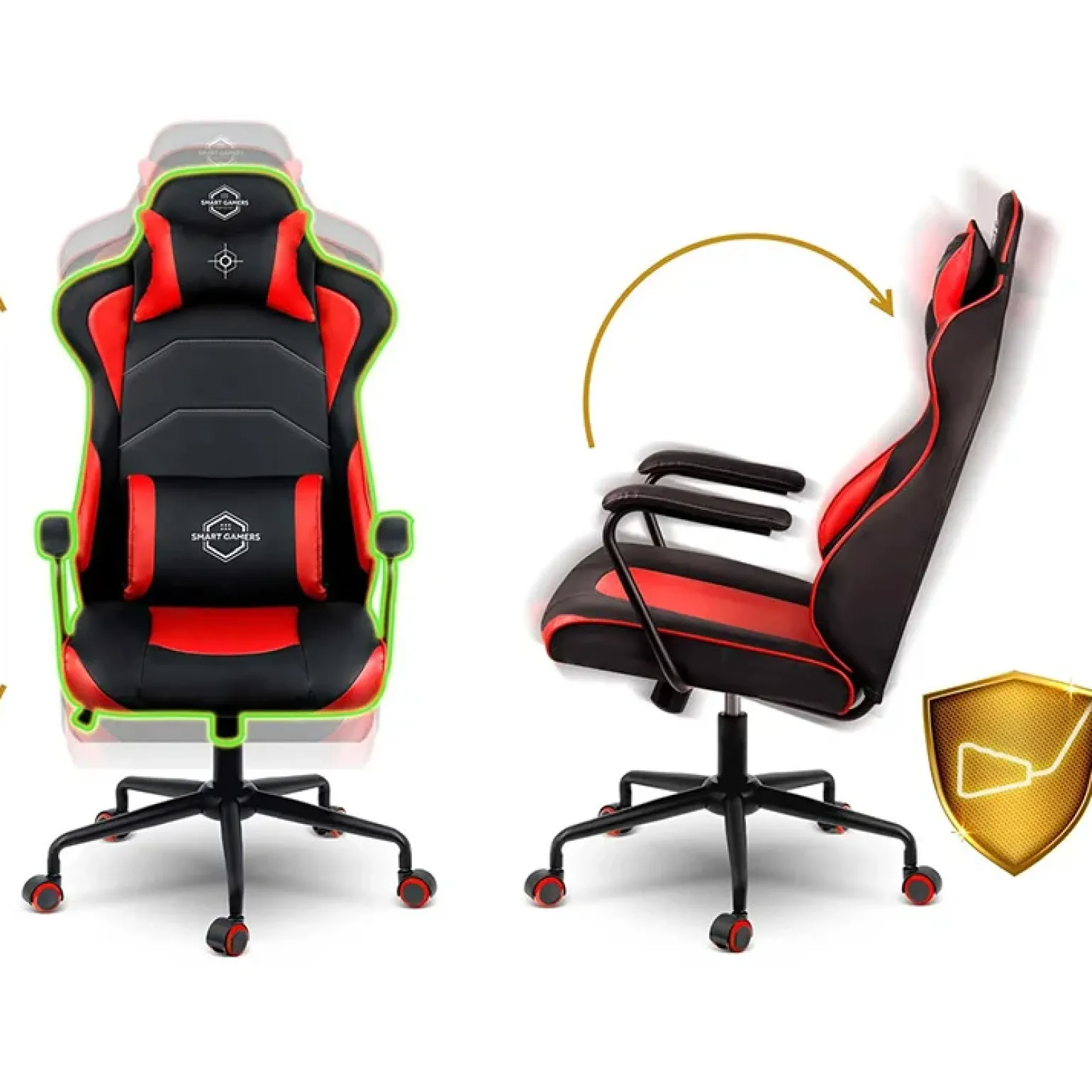 Sedia gaming regolabile con ruote in ecopelle nera rosso Game