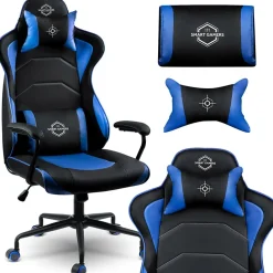 Sedia gaming regolabile con ruote in ecopelle nera blu Game