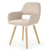 Sedia imbottita in tessuto beige con gambe in legno rovere Irina