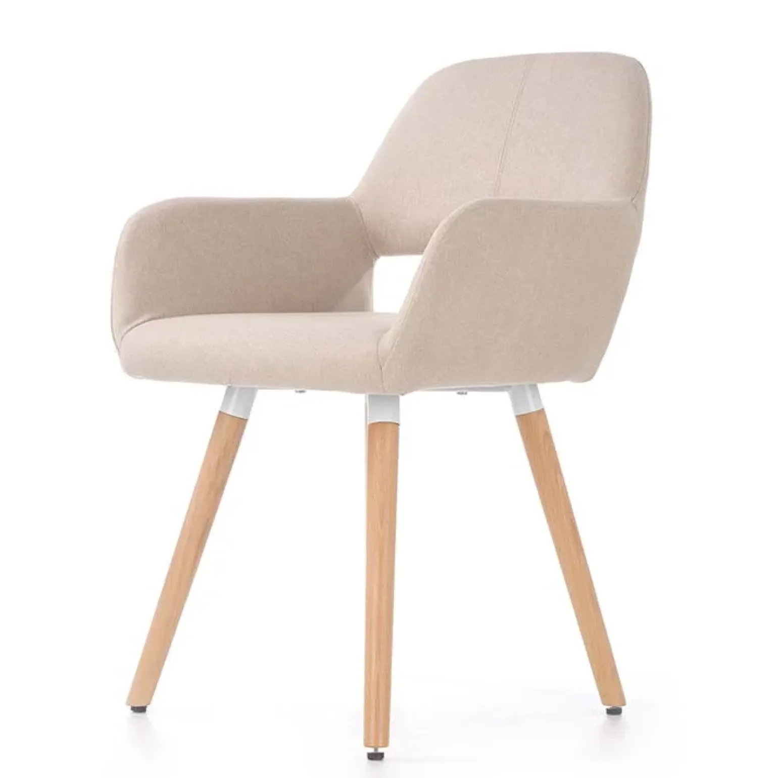 Sedia imbottita in tessuto beige con gambe in legno rovere Irina