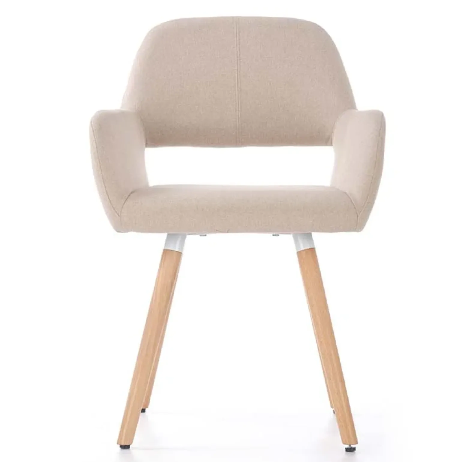 Sedia imbottita in tessuto beige con gambe in legno rovere Irina