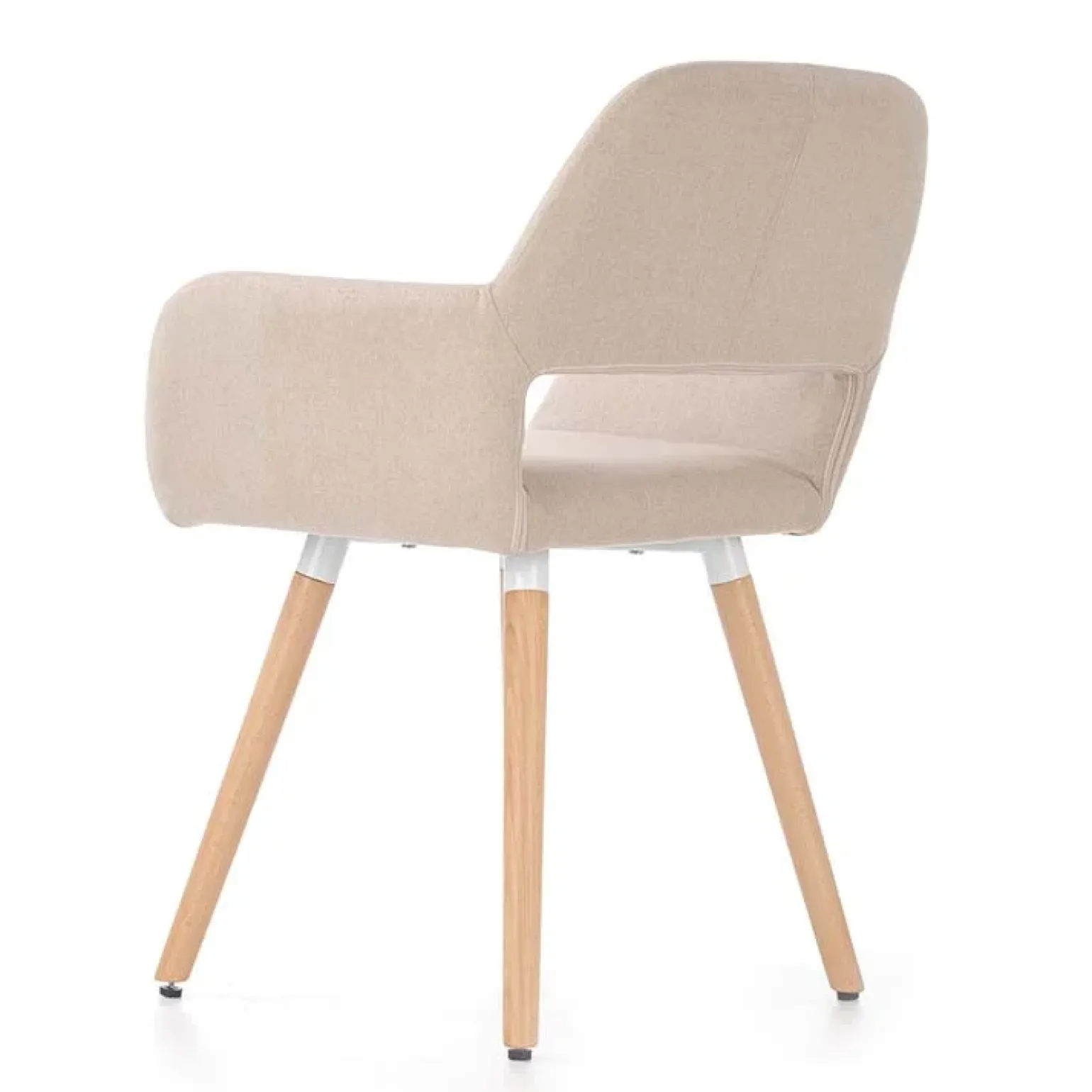 Sedia imbottita in tessuto beige con gambe in legno rovere Irina