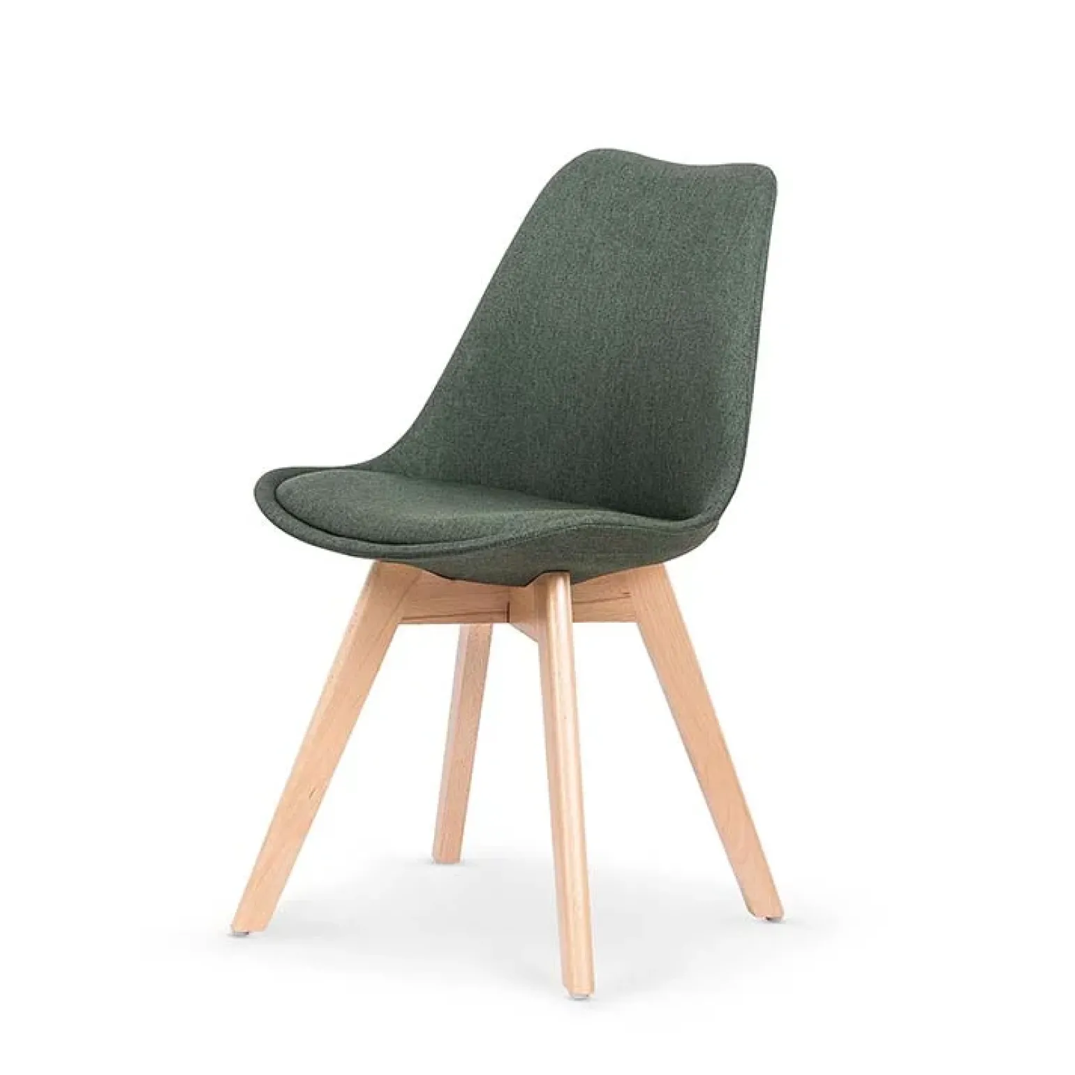 Sedia imbottita in tessuto con gambe in legno verde rovere Colette