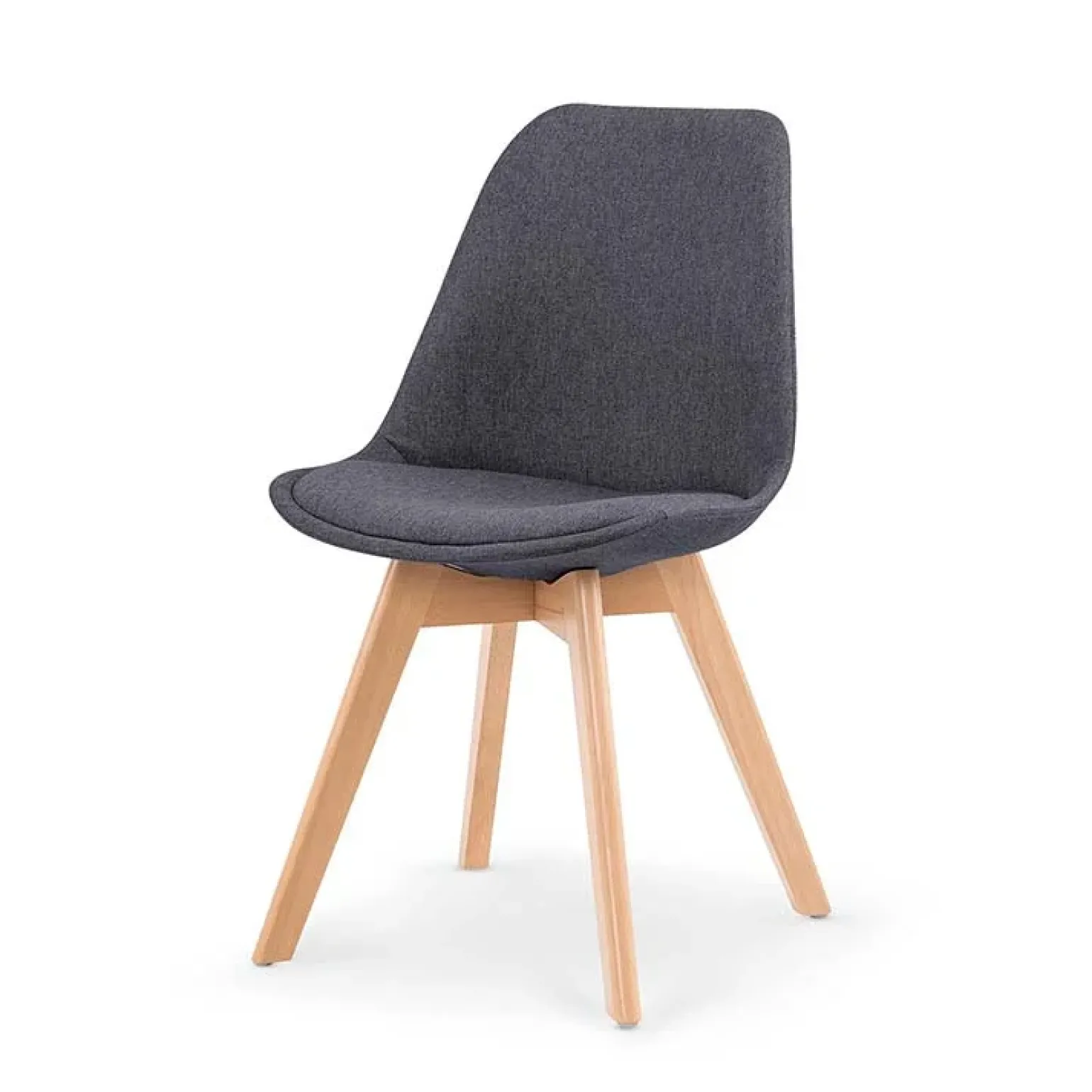 Sedia imbottita in tessuto con gambe in legno antracite rovere Colette