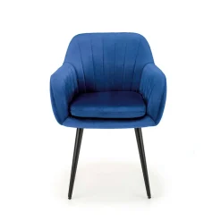 Sedia sala da pranzo con braccioli in tessuto velluto blu Slash