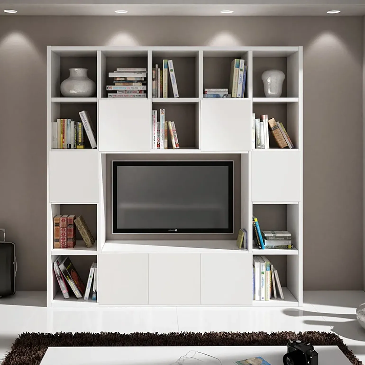 Set 2 antine 41x41cm bianco frassinato per libreria e parete attrezzata Kubic