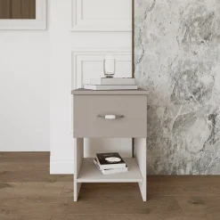 Set 2 comodini moderni 40x59h cm 1 cassetto beige Emporio