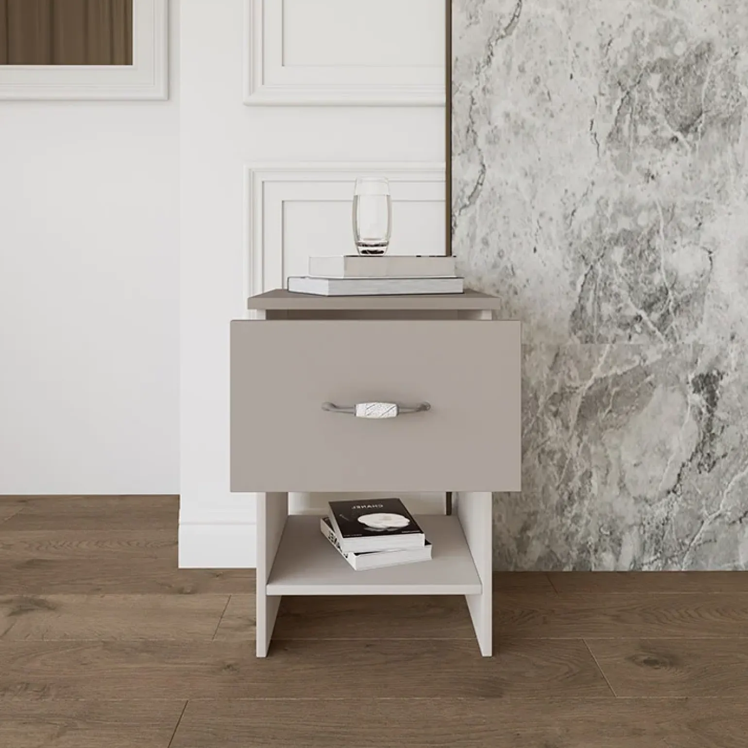 Set 2 comodini moderni 40x59h cm 1 cassetto beige Emporio