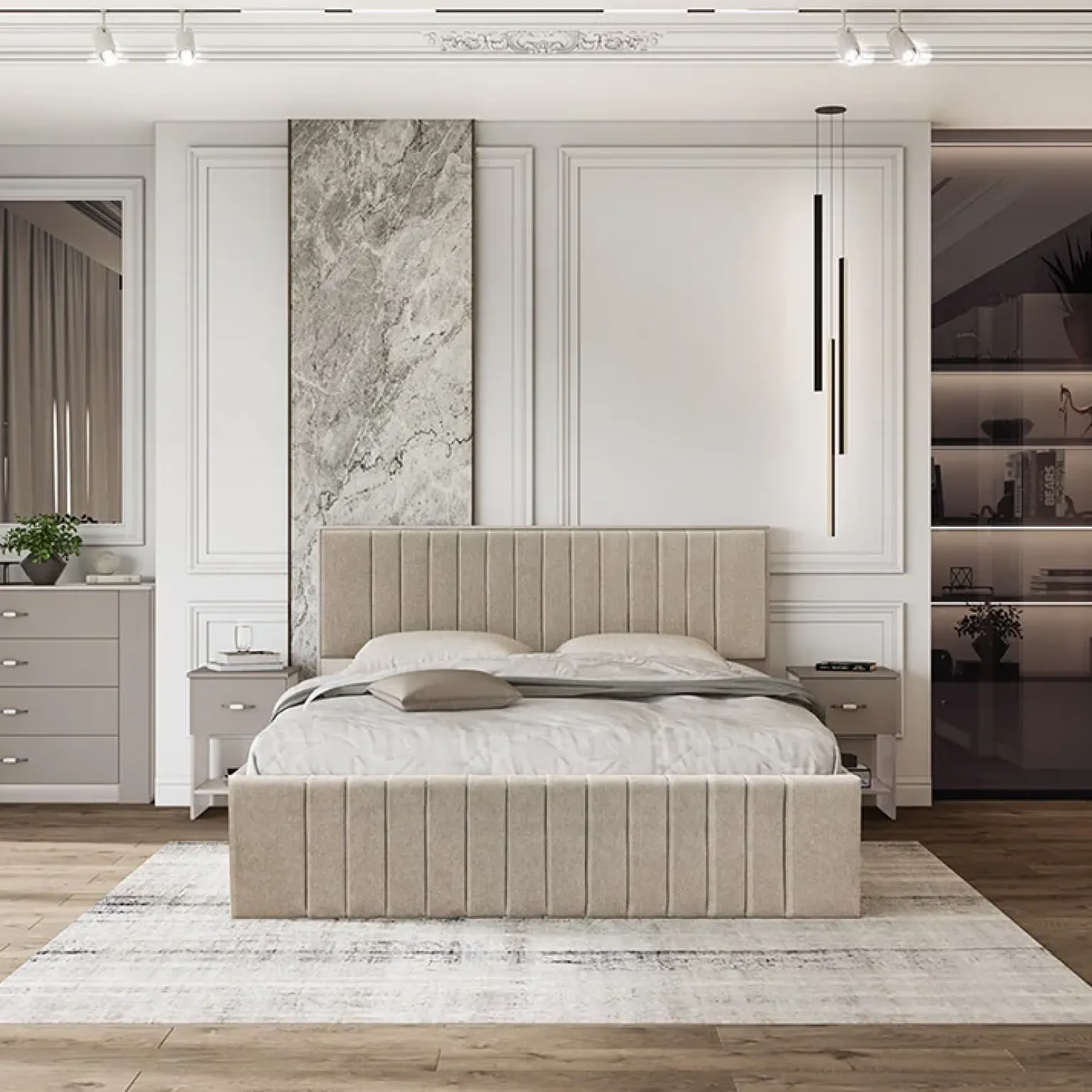 Set 2 comodini moderni 40x59h cm 1 cassetto beige Emporio