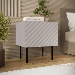 Set 2 comodini 47x52h cm 1 anta con frontali decorati beige Daniele