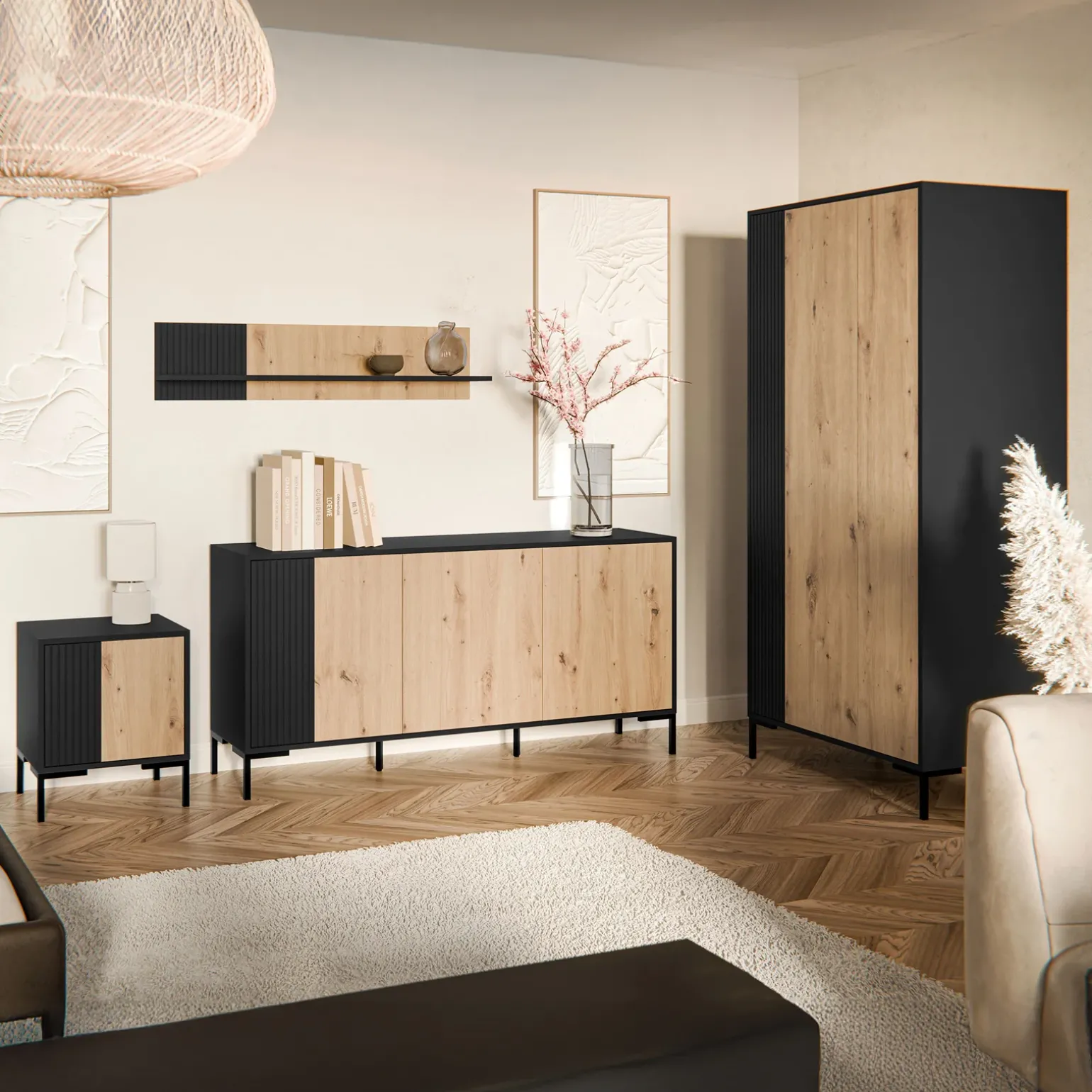 Set 2 comodini 44x49h cm 1 anta rovere nero Duble