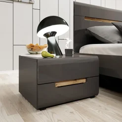 Set 2 comodini 52x35h cm 2 cassetti antracite lucido rovere Dubai Gihome®
