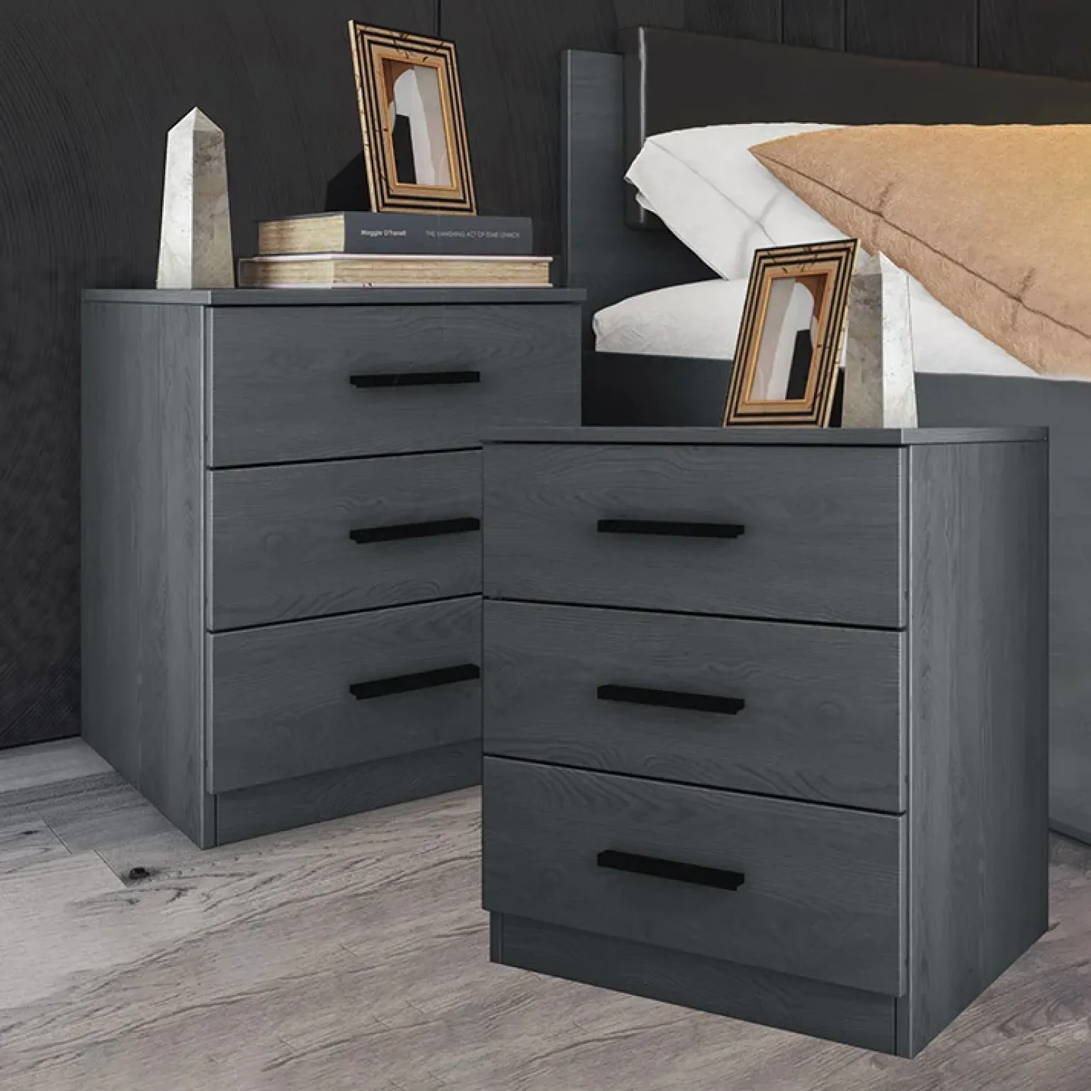 Set 2 comodini 46x56h cm 3 cassetti moderni ossido Cortina Gihome®