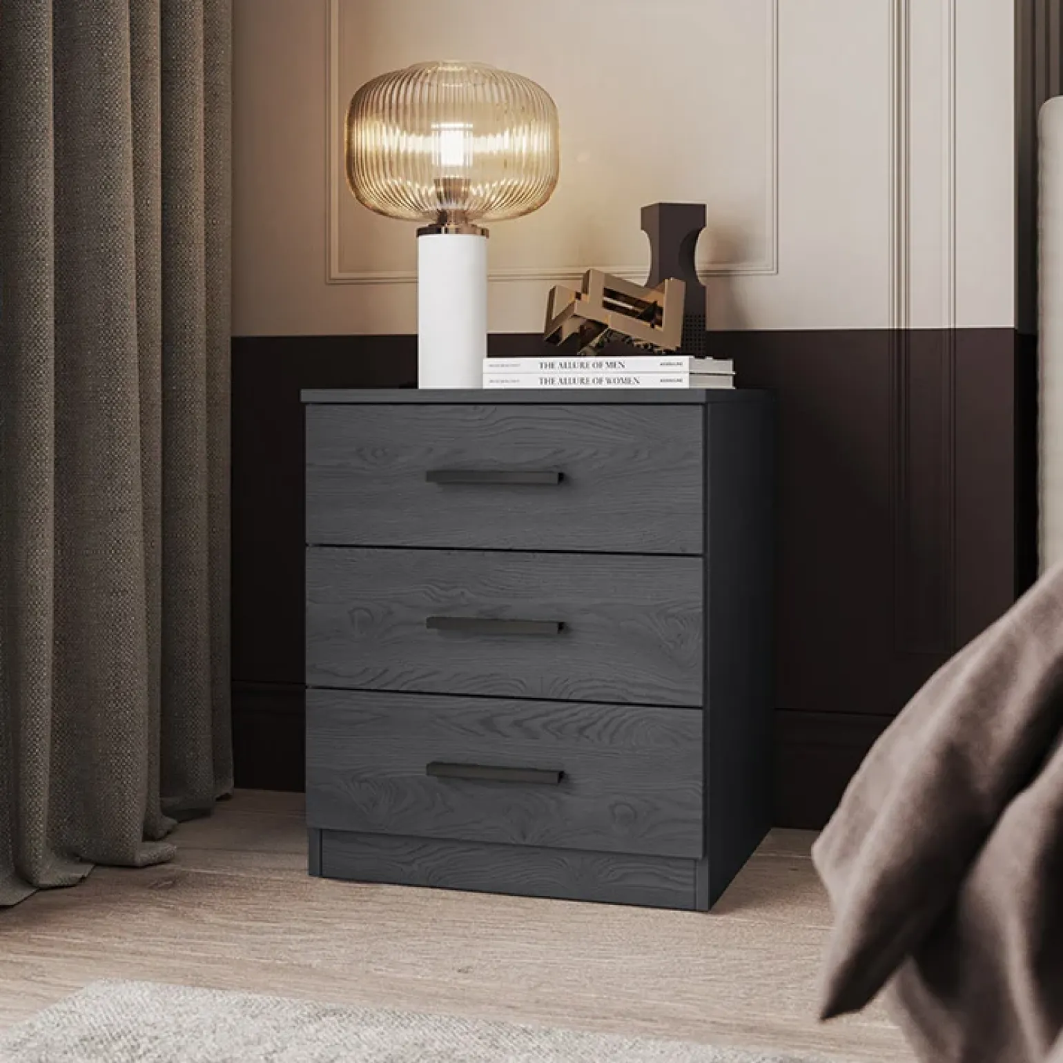 Set 2 comodini 46x56h cm 3 cassetti moderni ossido Cortina Gihome®